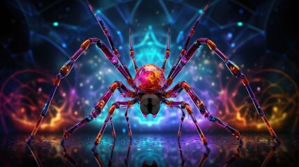 Wall Mural - a spider with a black face and a purple background with a star on the top.