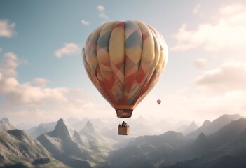 Wall Mural - generate view tourist creative balloon transport travel holiday cloud 3d concept transparent mountains idea illustration three dimensional sky air summer scene background olated ai hot holidaymaker