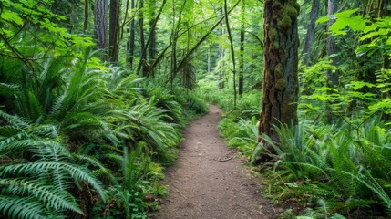 Canvas Print - Forest Path With Ferns.