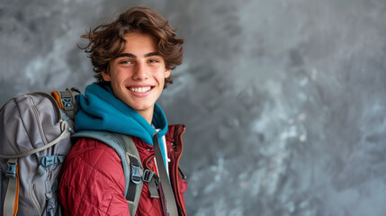 Wall Mural - Young Man With Backpack Smiling