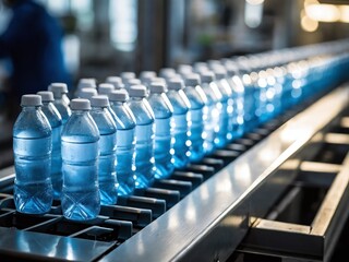 Wall Mural - Water bottle conveyor belt in a modern bottling plant