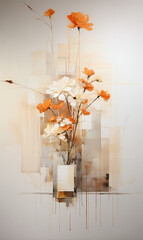 Wall Mural - Abstract full-length oil painting in white apricot color.