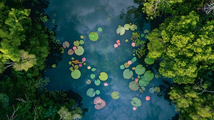 Sticker - A lake with lotuses in a tropical