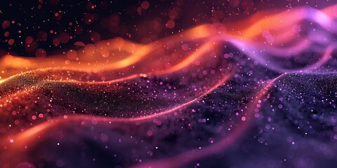 Wall Mural - Abstract grainy gradient background purple pink orange black glowing color wave dark backdrop noise texture banner poster header design, Generative AI