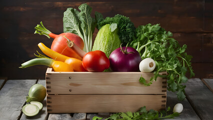 Wall Mural - wooden box with vegtables isolated