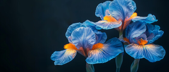 Iris flower on a dark background, close-up.