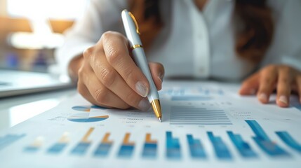 businesswoman analyzing financial data and making notes