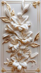 Wall Mural - The Lily Stucco Relief depicts elongated, delicate lilies surrounded by slender leaves.