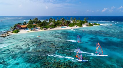 Poster - A tropical island with a windsurfing resort picture