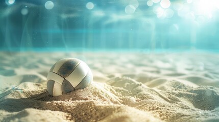 Wall Mural - Sand texture with a beach volleyball partially buried