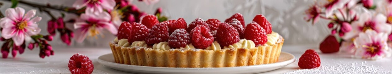 raspberry tartlet with spring blossoms