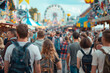 © Mirador - A large crowd enjoying the vibrant atmosphere of Oktoberfest, with colorful stalls and a Ferris wheel in the background. The lively scene captures the excitement and energy of the famous German festiv