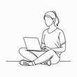 © Dream House - A girl sitting with laptop line art illustration
