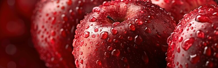 Wall Mural - Close-Up of Red Apples With Water Droplets