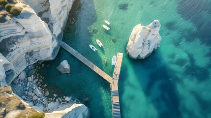 Wall Mural - A seaside pier with white cliffs picture