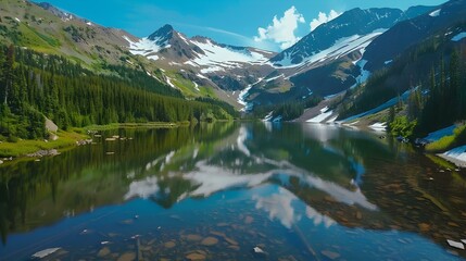 Sticker - A mountain lake with a mirror-like surface