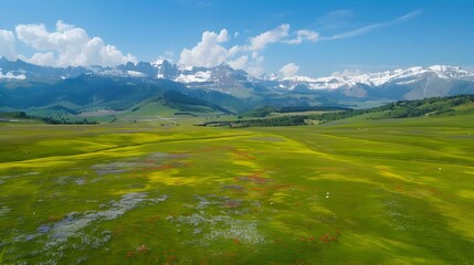 Sticker - Alpine meadow in spring where colorful wildflowers image