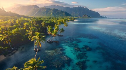 Wall Mural - Tropical lagoon at sunset with crystal clear picture