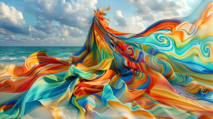 Wall Mural - Artistic Multicolored Design for Beach Kaftan and Scarf