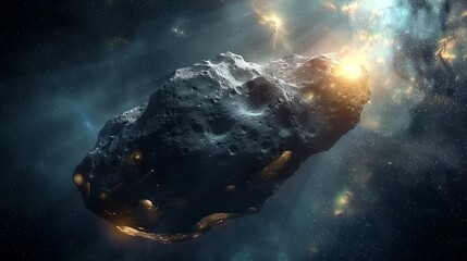 Wall Mural - large asteroid in the dark expanse of space in the night sky ai generated
