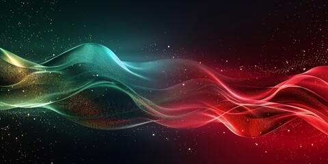 Wall Mural - Red green black grainy gradient background flowing color wave on dark backdrop noise texture banner header design, Generative AI