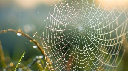 Glistening Dew on Spider Web: A Stunning Display of Nature's Resilience in the Morning Mist