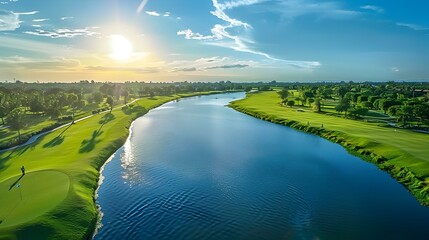 Wall Mural - Golf course overlooking the river image