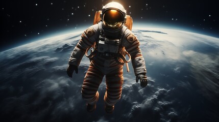 Wall Mural - astronaut drifting through space with earth in background view ai generated