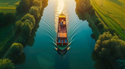 Sticker - A container ship in a narrow channel picture