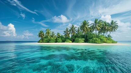 Tropical Island with White Sandy Beach and Clear Blue Water