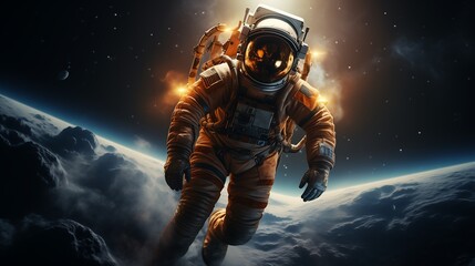 Wall Mural - astronaut drifting in space with earth in background astronaut earth view ai generated