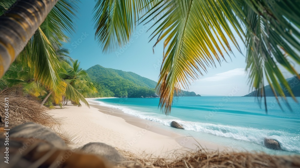 Beautiful and peaceful sea sandy coast, sunny summer beach panoramic ...