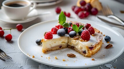 Wall Mural - Torta della Nonna served on a white plate image