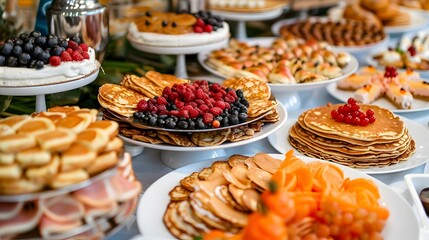 Wall Mural - A buffet with assorted pancakes with various picture