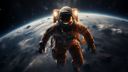 Wall Mural - modern astronaut drifting through space with earth in background astronaut earth view ai generated