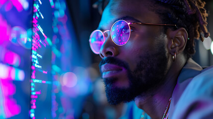 focused coding master in neon glow