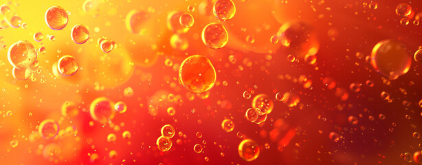 Sticker - Abstract background with red and orange bubbles, bubbles on the surface of oil or water in shades of yellow and amber. The texture is like an abstract wallpaper for design.