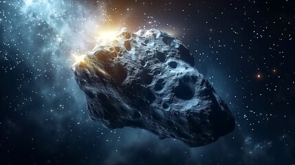 Wall Mural - an asteroid travels through the dark expanse of space in the night sky