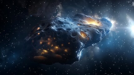 Wall Mural - asteroid in the dark night sky with starts ai generated