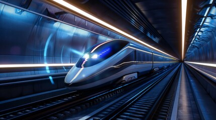 Aufkleber - A modern bullet train entering a futuristic tunnel, with dynamic lines and engineering marvels on display.