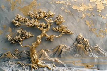 Wall Mural - With the delicate branches of a bonsai tree, this stucco molding offers a serene aesthetic