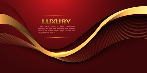 Wall Mural - Abstract gold lines curve wavy luxury style on red design modern background vector