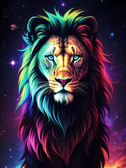 Wall Mural - Abstract colorful elegant neon lion art