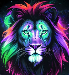 Wall Mural - Abstract colorful elegant neon lion art