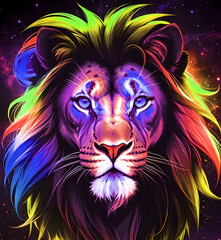 Wall Mural - Abstract colorful elegant neon lion art