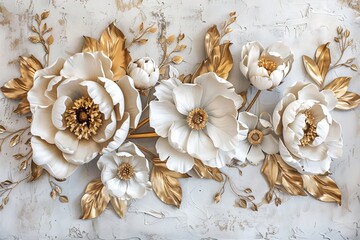 Sticker - In a delicate and whimsical arrangement, peony flowers are carved in stucco