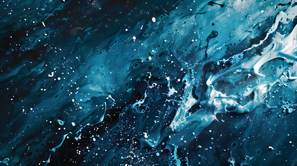 Wall Mural - A painting of a blue ocean with white splatters of paint