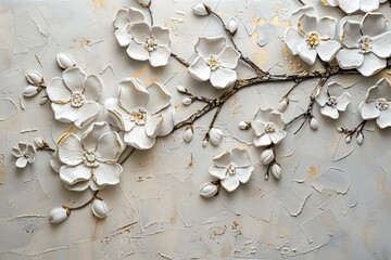 Wall Mural - An elegant stucco relief depicting an elegant cluster of sakura flowers