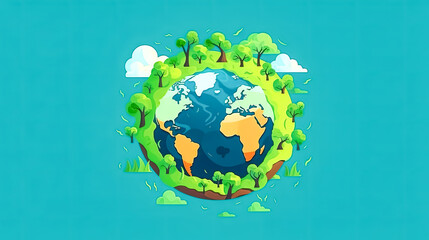 Wall Mural - A planet in bloom, Earth adorned with green landscapes and lush trees