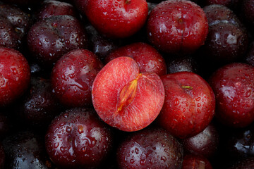 Wall Mural - Close-up of plums with water drops